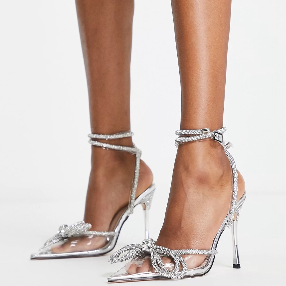 Midnight Rhinestone Bow Heels (Size 8)